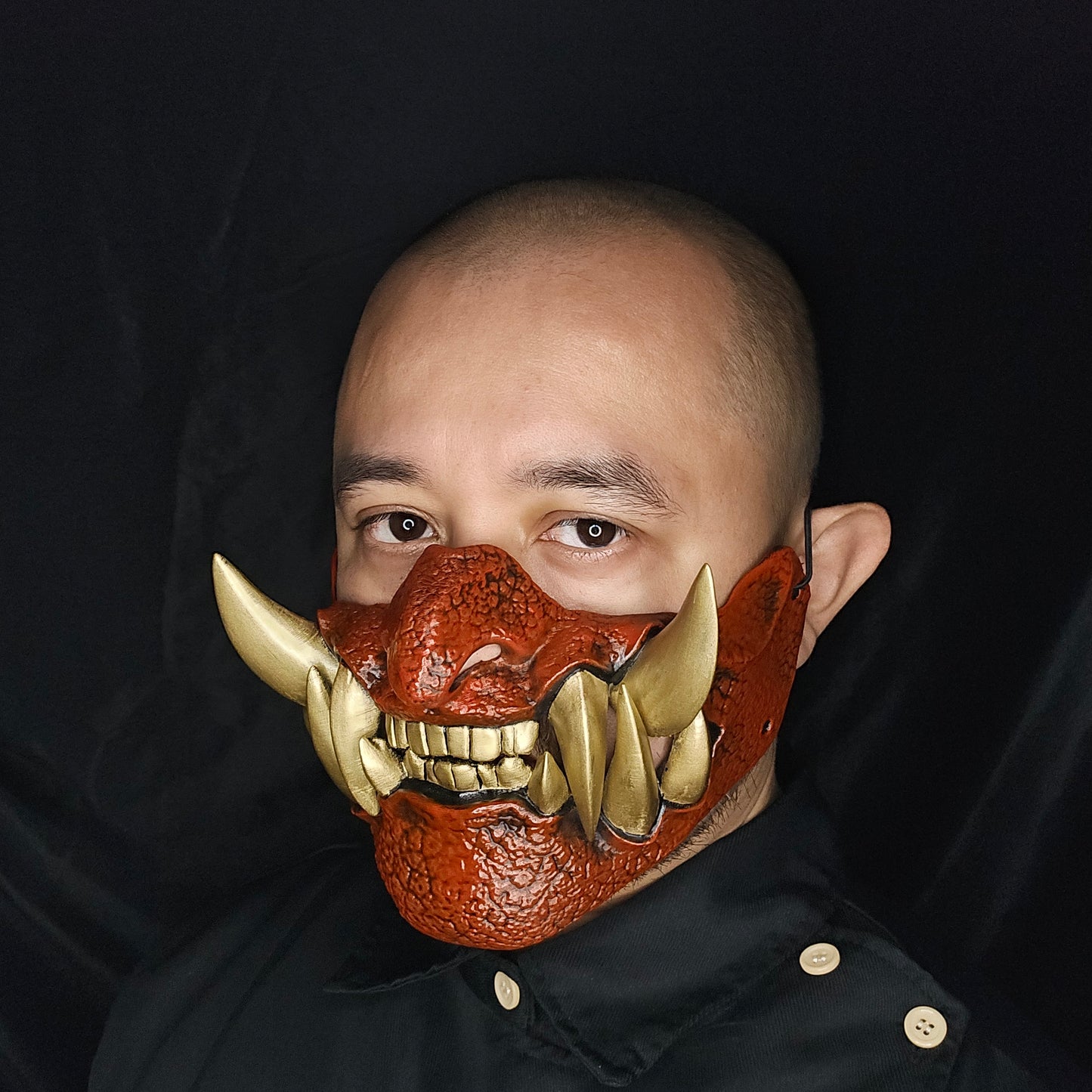 Lightweight wearable Oni Mask with straps, hand painted finish